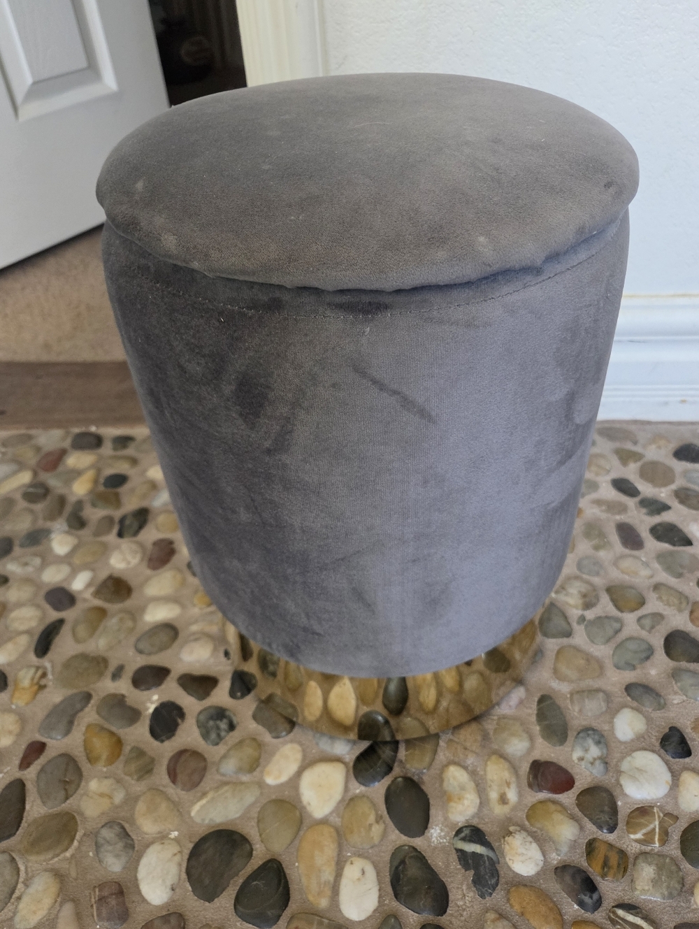 Gray Velvet Accent Stool with Gold Base - Unbranded